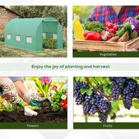 HKM-9239485 Walk-in Tunnel Greenhouse 15' x 6' x 7' with Roll-Up Door and Ventilation Windows, Green
