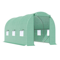 HKM-9239485 Walk-in Tunnel Greenhouse 15' x 6' x 7' with Roll-Up Door and Ventilation Windows, Green