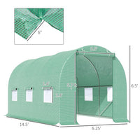 HKM-9239485 Walk-in Tunnel Greenhouse 15' x 6' x 7' with Roll-Up Door and Ventilation Windows, Green
