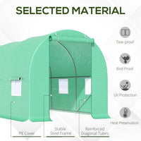 HKM-9239485 Walk-in Tunnel Greenhouse 15' x 6' x 7' with Roll-Up Door and Ventilation Windows, Green