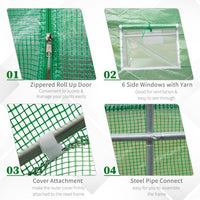 HKM-9239485 Walk-in Tunnel Greenhouse 15' x 6' x 7' with Roll-Up Door and Ventilation Windows, Green