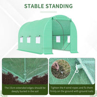 HKM-9239485 Walk-in Tunnel Greenhouse 15' x 6' x 7' with Roll-Up Door and Ventilation Windows, Green