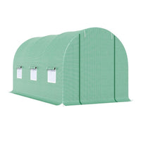 HKM-9239485 Walk-in Tunnel Greenhouse 15' x 6' x 7' with Roll-Up Door and Ventilation Windows, Green