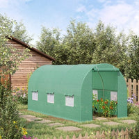 HKM-9239485 Walk-in Tunnel Greenhouse 15' x 6' x 7' with Roll-Up Door and Ventilation Windows, Green