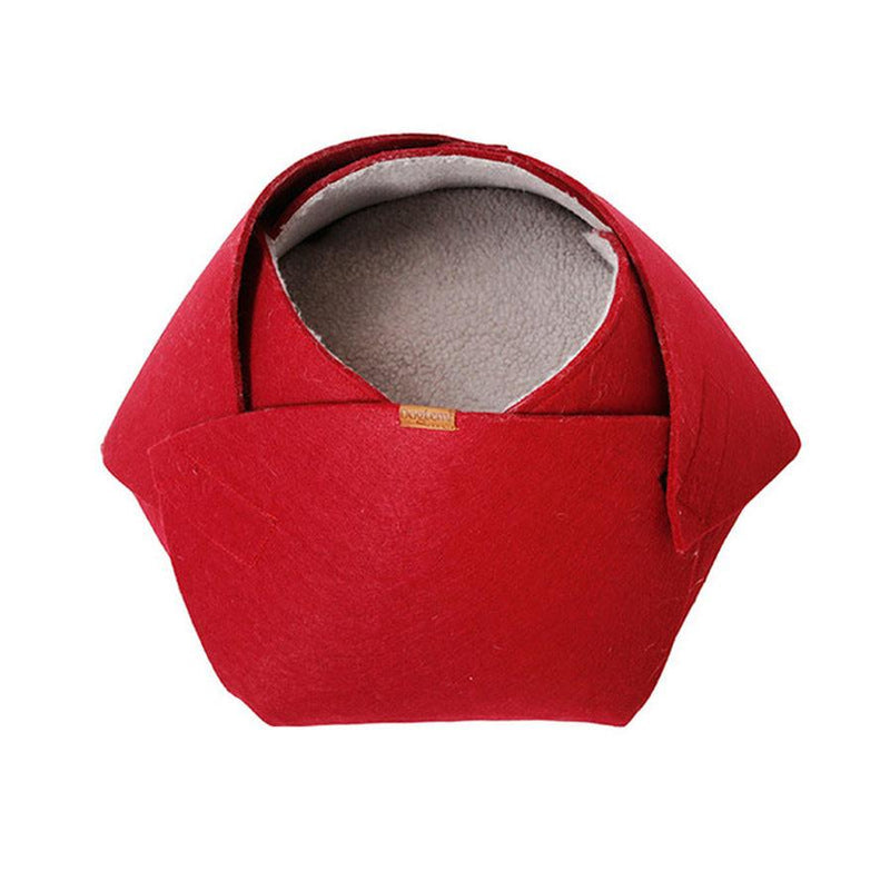 HKM-924051 Four Seasons Removable Felt Cat Nest with Lamb Down, 47x40x25 cm, Red