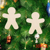 HKM-924179 Unfinished Wooden Gingerbread Man Cutouts for DIY Crafts - 30 Pieces, Perfect for Decorating and Painting
