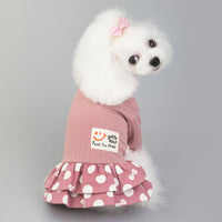 HKM-9242173 Cute Smiley Polka Dot Cotton Pet Dress for Female Dogs in Blue and Pink