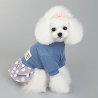 HKM-9242173 Cute Smiley Polka Dot Cotton Pet Dress for Female Dogs in Blue and Pink