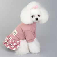 HKM-9242173 Cute Smiley Polka Dot Cotton Pet Dress for Female Dogs in Blue and Pink