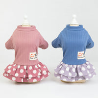 HKM-9242173 Cute Smiley Polka Dot Cotton Pet Dress for Female Dogs in Blue and Pink