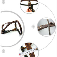 HKM-9243581 Thickened Cowhide Double Layer Chest and Back Harness for Medium to Large Dogs