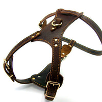 HKM-9243581 Thickened Cowhide Double Layer Chest and Back Harness for Medium to Large Dogs