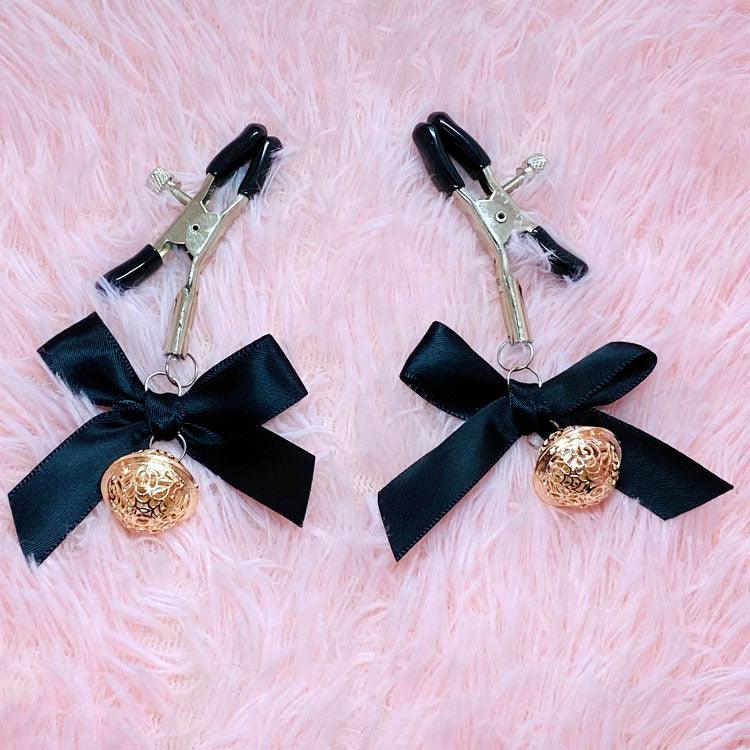 HKM-924371 Adjustable Bowknot Milk Clip - Beaded Breast Ornament in Rose Gold and Silver