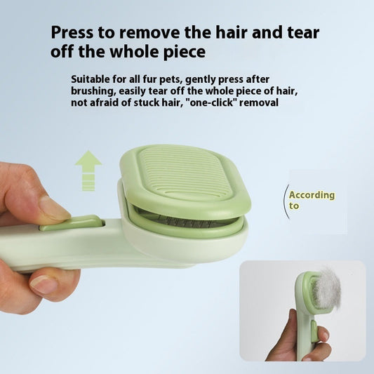 HKM-9247165 One-Click Cat and Dog Grooming Comb with Stainless Steel Blades, Available in Light Green, Pink, Light Gray