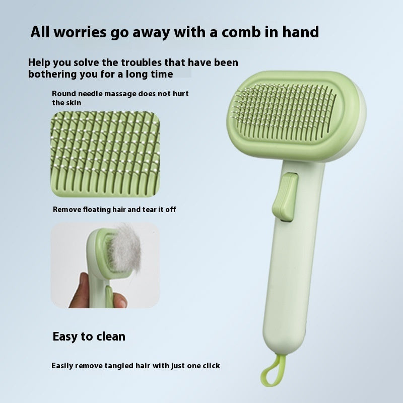 HKM-9247165 One-Click Cat and Dog Grooming Comb with Stainless Steel Blades, Available in Light Green, Pink, Light Gray