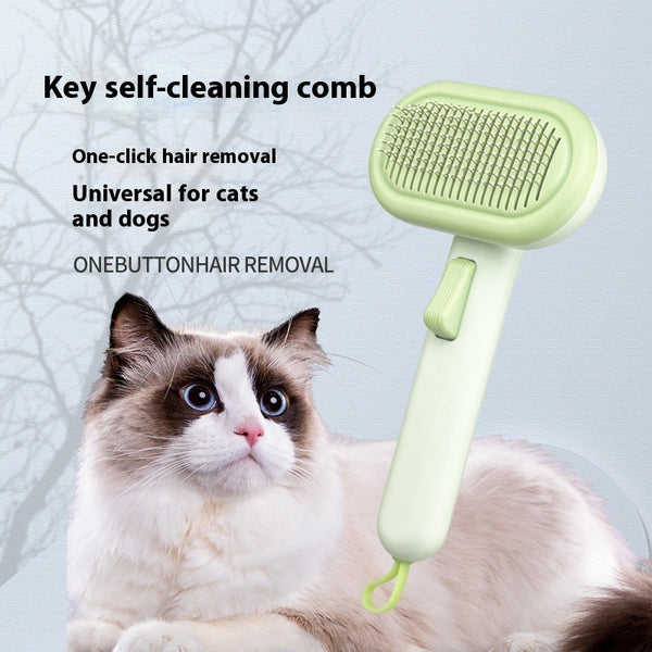 HKM-9247165 One-Click Cat and Dog Grooming Comb with Stainless Steel Blades, Available in Light Green, Pink, Light Gray