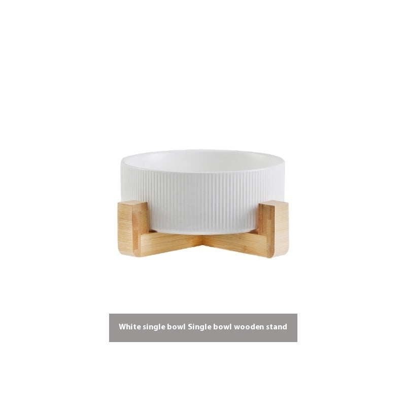 HKM-9247421 Ceramic Anti-Tumble Pet Bowl with Wooden Frame - Multiple Colors Available