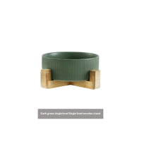 HKM-9247421 Ceramic Anti-Tumble Pet Bowl with Wooden Frame - Multiple Colors Available