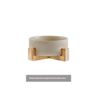 HKM-9247421 Ceramic Anti-Tumble Pet Bowl with Wooden Frame - Multiple Colors Available