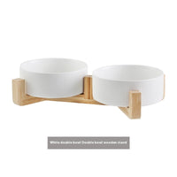 HKM-9247421 Ceramic Anti-Tumble Pet Bowl with Wooden Frame - Multiple Colors Available