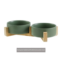 HKM-9247421 Ceramic Anti-Tumble Pet Bowl with Wooden Frame - Multiple Colors Available