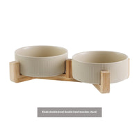 HKM-9247421 Ceramic Anti-Tumble Pet Bowl with Wooden Frame - Multiple Colors Available