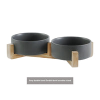 HKM-9247421 Ceramic Anti-Tumble Pet Bowl with Wooden Frame - Multiple Colors Available