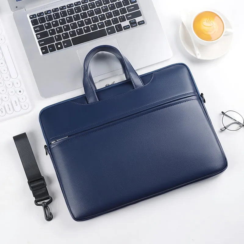 HKM-924755 Custom Logo Leather Laptop Briefcase Bag - Waterproof Organizer for Men and Women