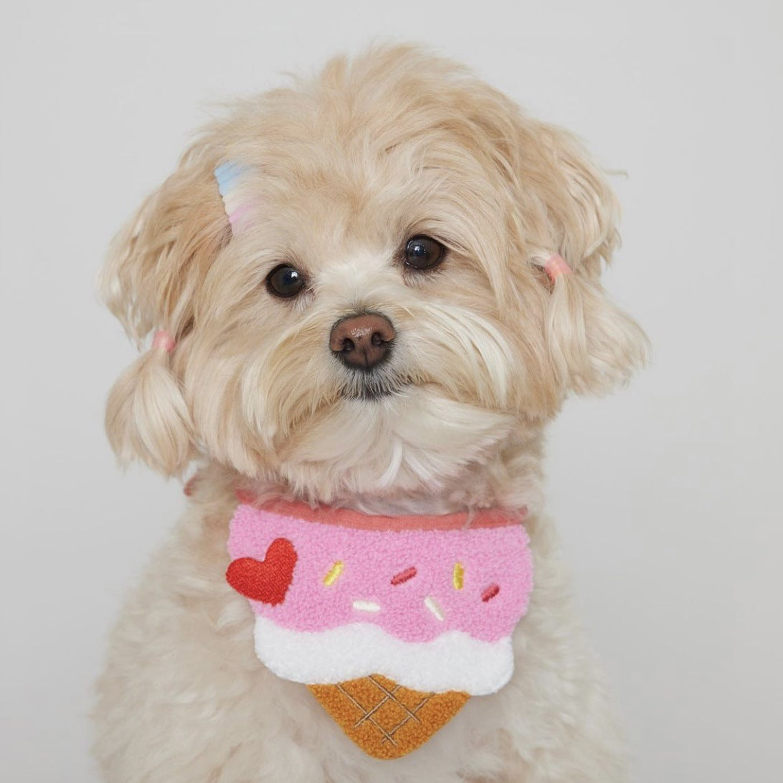 HKM-9248957 Cute Cartoon Ice Cream Pet Bib - Saliva Towel for Dogs and Cats, Adjustable 80cm Length, Pink & Yellow Colors