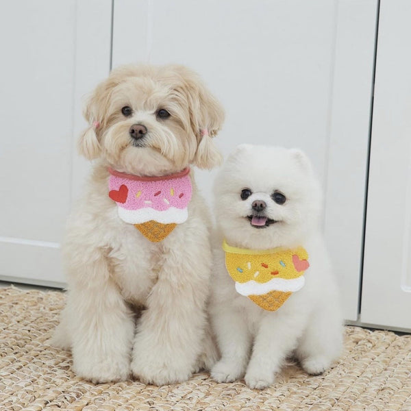HKM-9248957 Cute Cartoon Ice Cream Pet Bib - Saliva Towel for Dogs and Cats, Adjustable 80cm Length, Pink & Yellow Colors