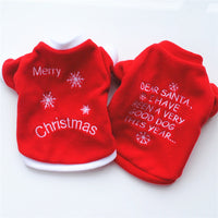 HKM-9251901 Cozy Fleece Christmas T-Shirt for Puppies - Red with White Snowflakes, Sizes XS to L