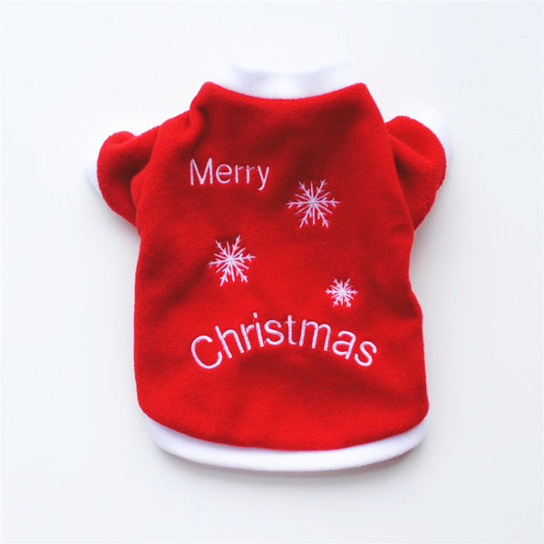 HKM-9251901 Cozy Fleece Christmas T-Shirt for Puppies - Red with White Snowflakes, Sizes XS to L