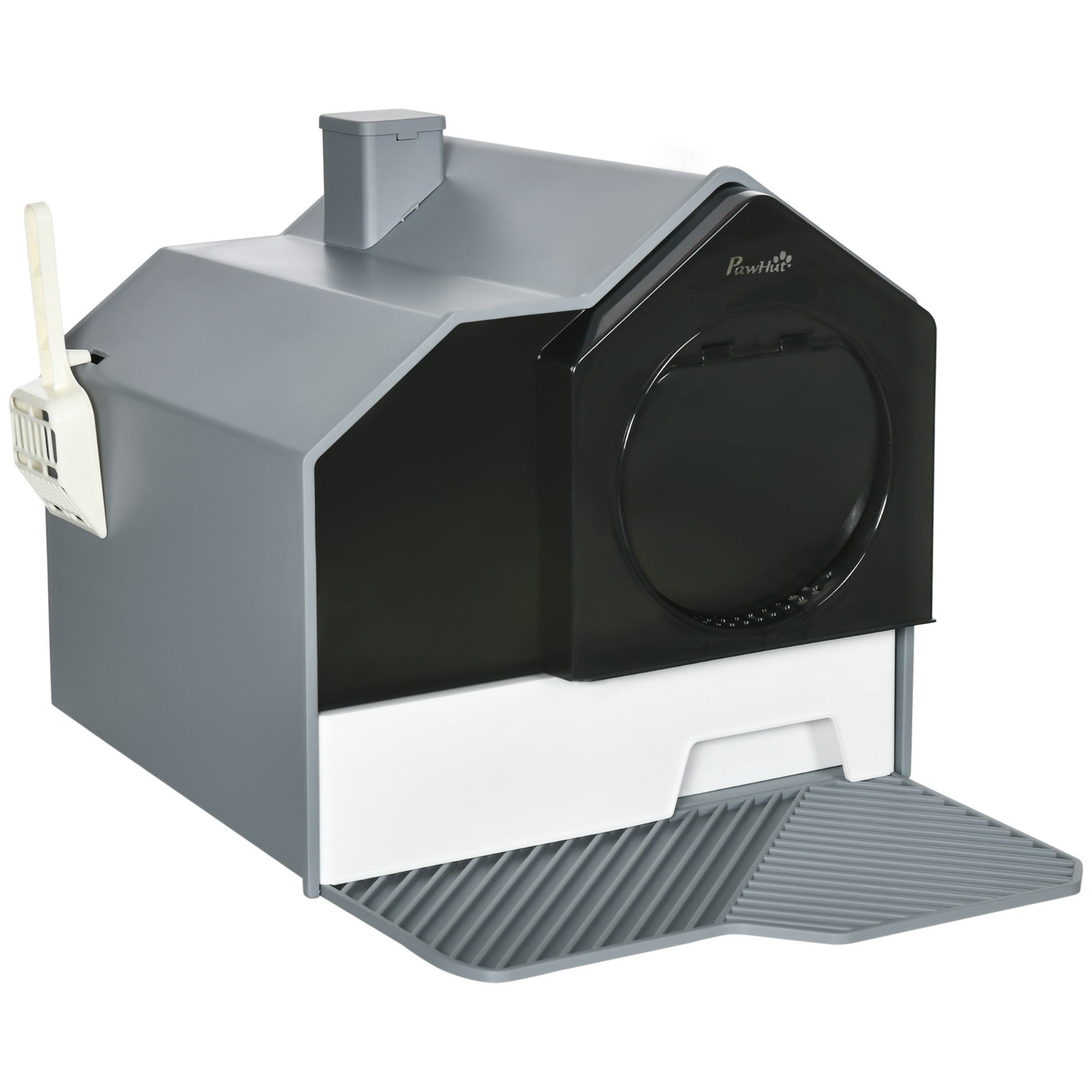 HKM-9252797 Enclosed Gray Cat Litter Box with Drawer, Litter Mat, and Deodorizers