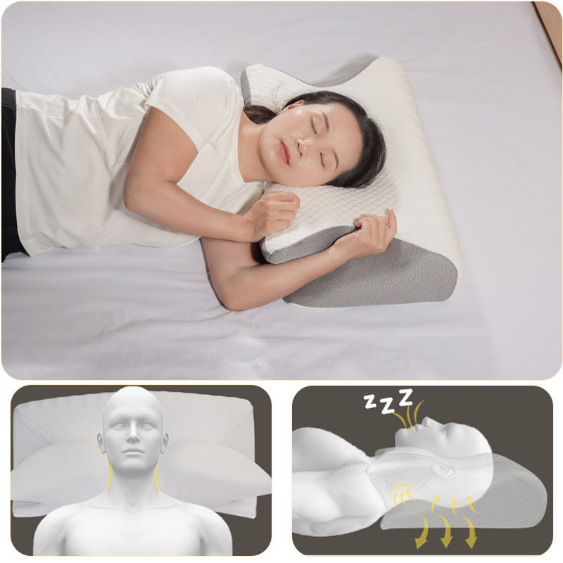 HKM-925331 Memory Foam Cervical Support Pillow - Slow Rebound Ox Horn Shape, 59x40x12cm, Tencel Diamond Lattice