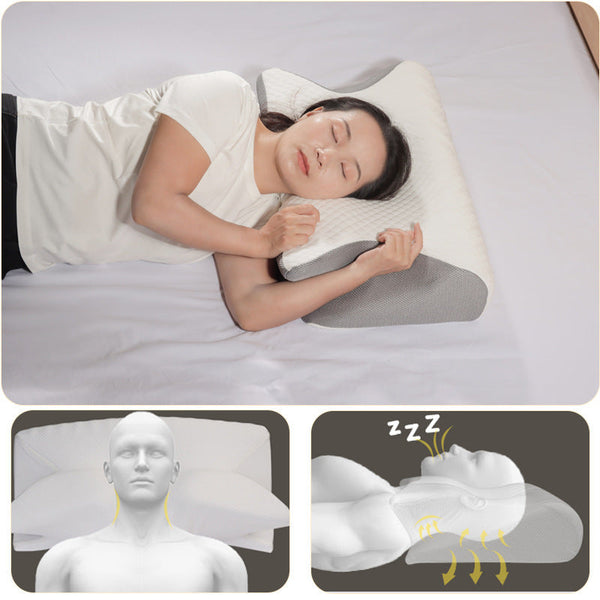 HKM-925331 Memory Foam Cervical Support Pillow - Slow Rebound Ox Horn Shape, 59x40x12cm, Tencel Diamond Lattice