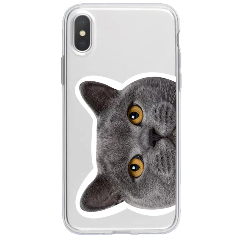 HKM-925459 Transparent Cat Print Protective Phone Case for Apple iPhone Models