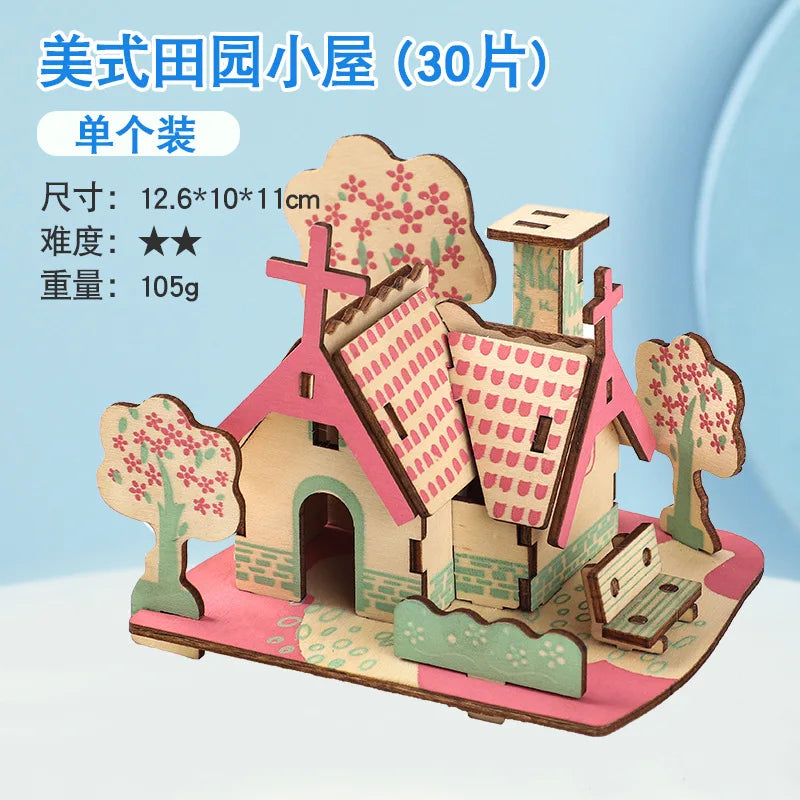 HKM-925651 3D Wooden Puzzle Kit for Kids - Eco-Friendly DIY Educational Toy in Cartoon Style