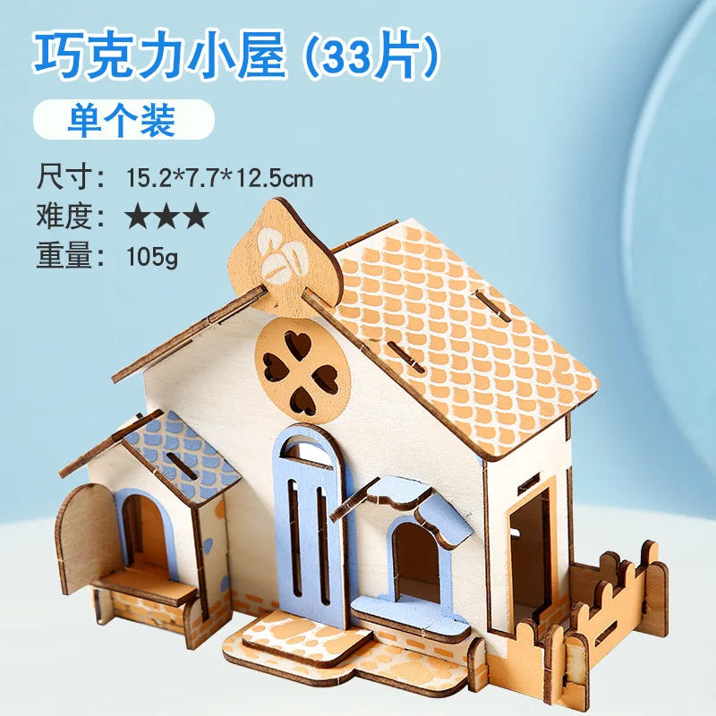 HKM-925651 3D Wooden Puzzle Kit for Kids - Eco-Friendly DIY Educational Toy in Cartoon Style