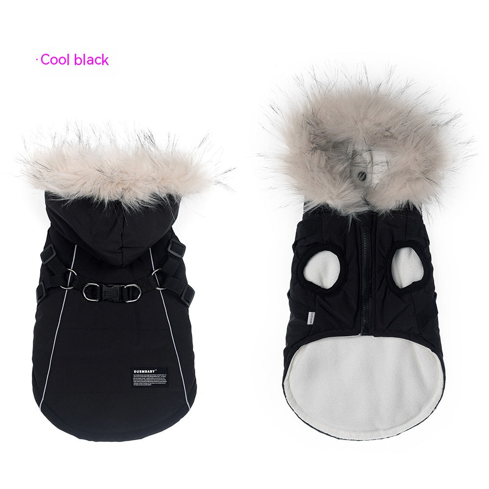 HKM-9257661 Fleece-Lined Dog Raincoat with Traction Strap for Autumn and Winter Wear