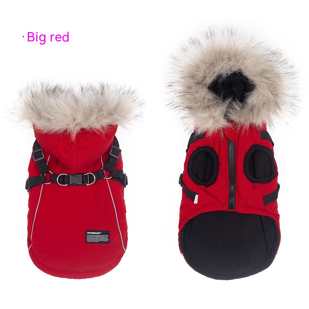 HKM-9257661 Fleece-Lined Dog Raincoat with Traction Strap for Autumn and Winter Wear