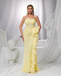 HKM-925907 Elegant Yellow Evening Dress for Women EZ25157