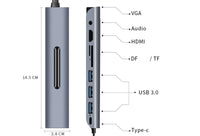 HKM-926035 9 in 1 Type-C Aluminum Alloy USB Hub Docking Station with HDMI and VGA - 4K Resolution, External Power Supply