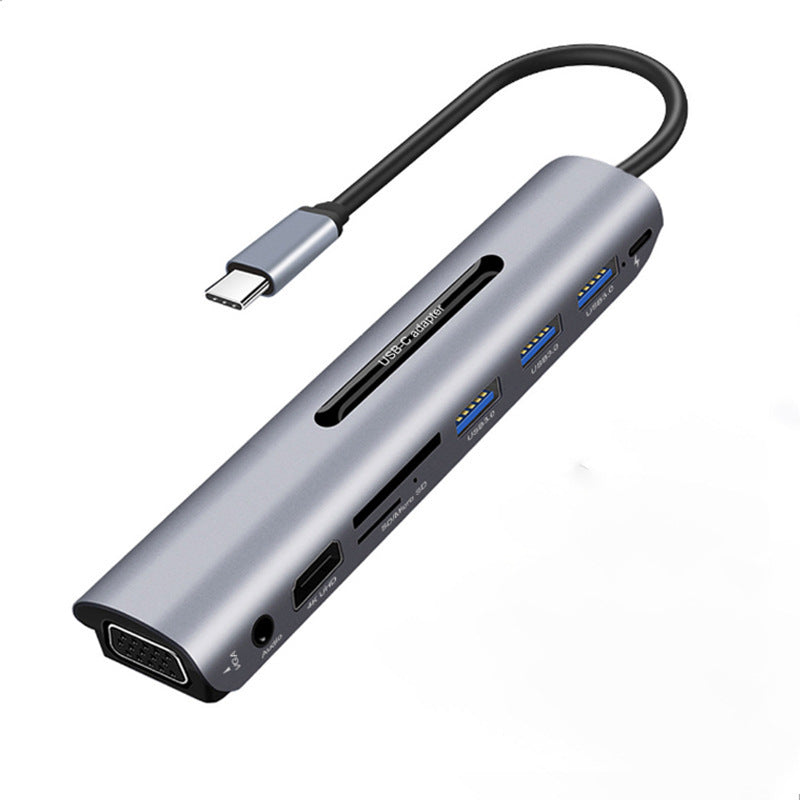 HKM-926035 9 in 1 Type-C Aluminum Alloy USB Hub Docking Station with HDMI and VGA - 4K Resolution, External Power Supply