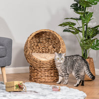 HKM-9261501 Elevated Handwoven Cat Bed with Soft Cushion and Rotating Basket Design
