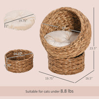 HKM-9261501 Elevated Handwoven Cat Bed with Soft Cushion and Rotating Basket Design