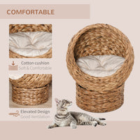 HKM-9261501 Elevated Handwoven Cat Bed with Soft Cushion and Rotating Basket Design