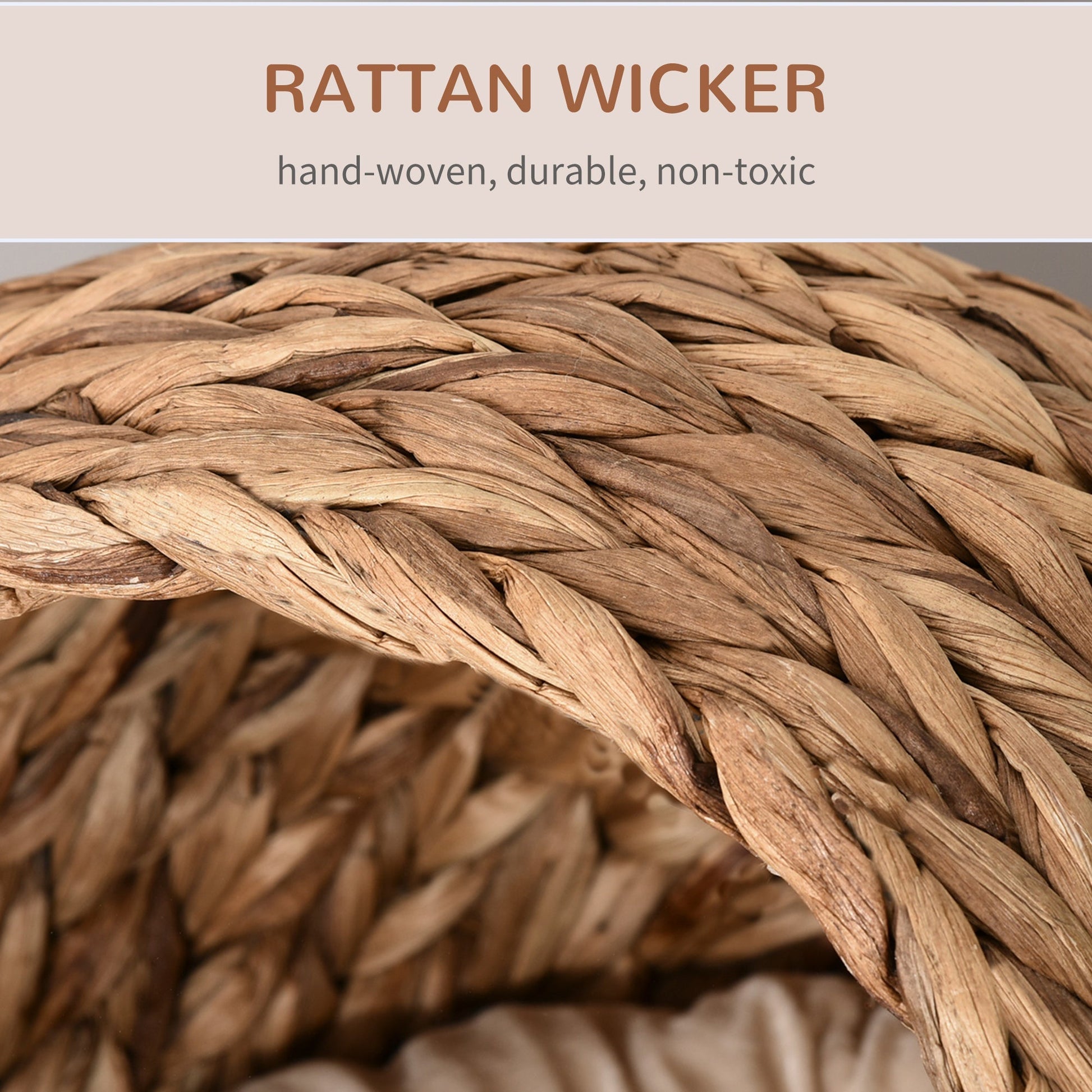 HKM-9261501 Elevated Handwoven Cat Bed with Soft Cushion and Rotating Basket Design