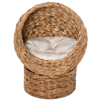 HKM-9261501 Elevated Handwoven Cat Bed with Soft Cushion and Rotating Basket Design
