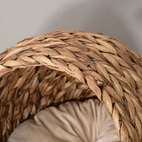 HKM-9261501 Elevated Handwoven Cat Bed with Soft Cushion and Rotating Basket Design