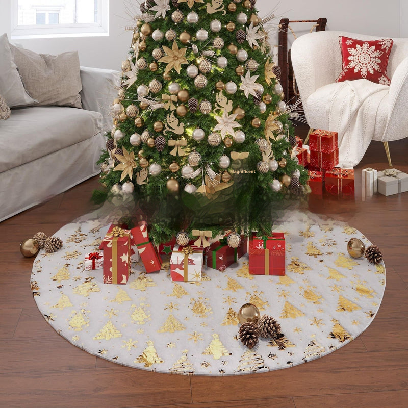 HKM-926163 Plush Christmas Tree Group Mat - Snowflake Star Design, Available in Various Sizes